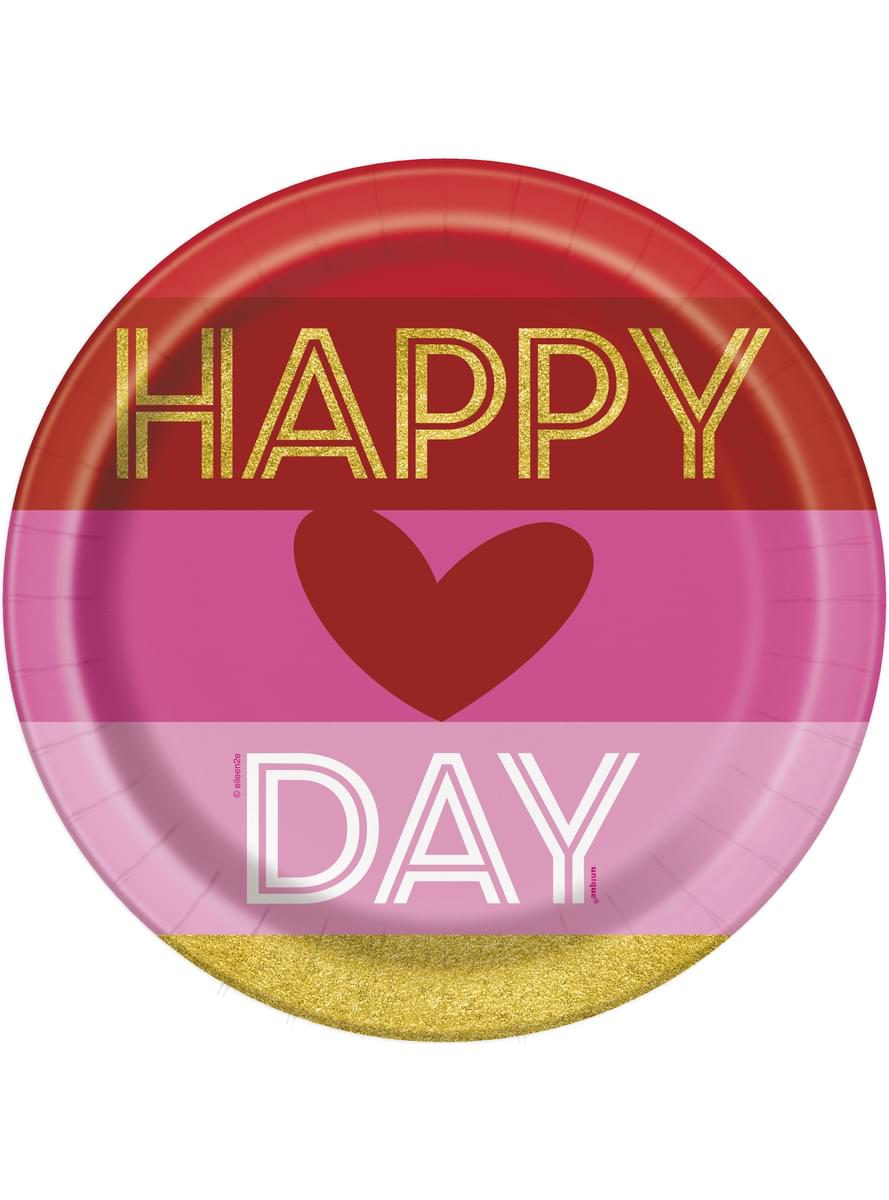 Комплект от 8 чинии със сърце и ивици - Gold Happy Valentines