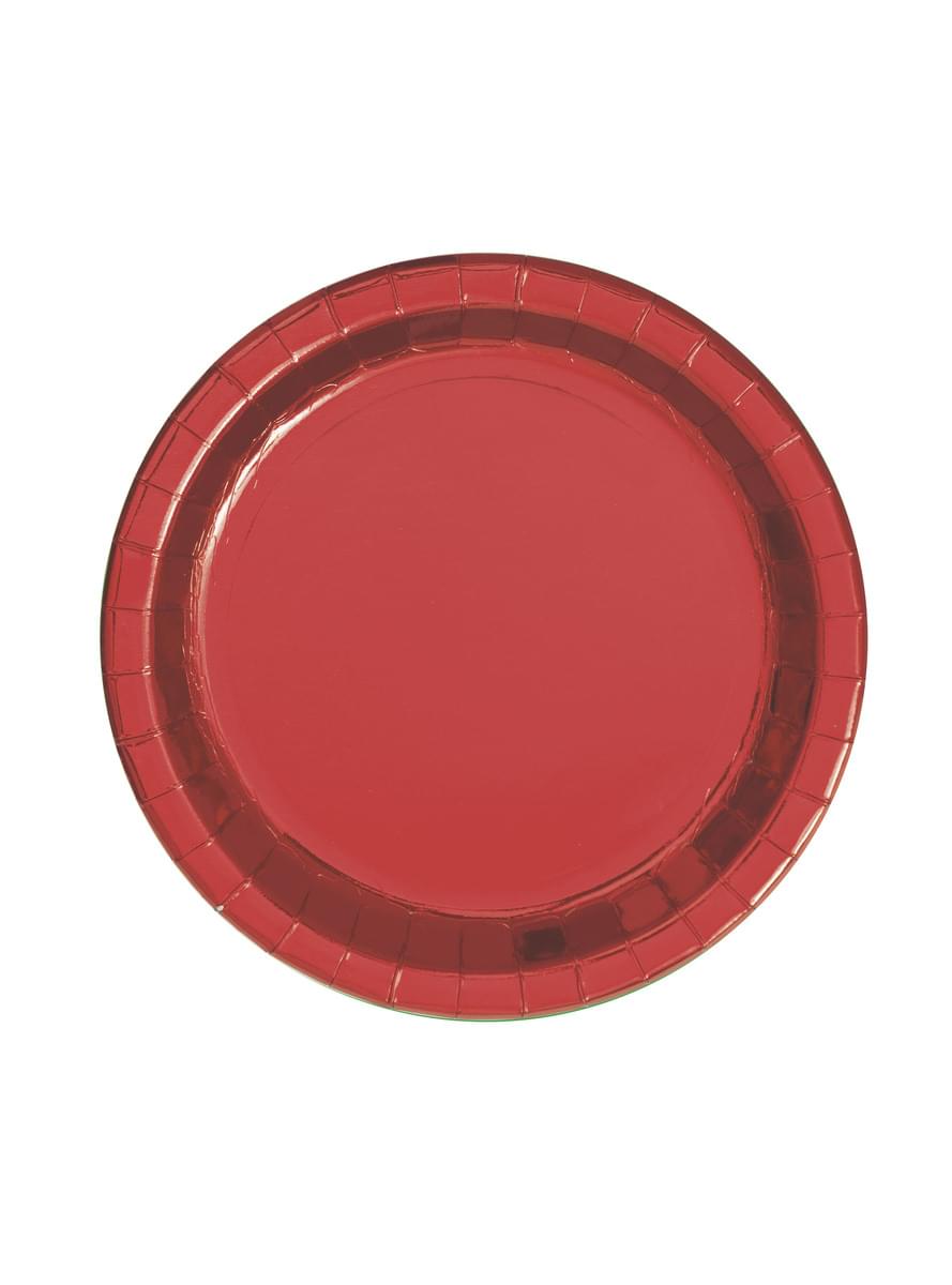 8 assiettes rondes à dessert rouges métallisées - Red Foil Programme