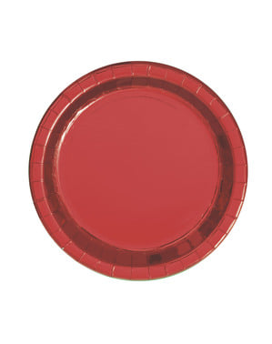 8 runda desserttallrikar i röd metallic (18 cm) - Red Foil Programme