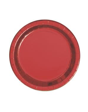 8 Metallic rode ronde dessertborde (18 cm) - Rood Folie Programma