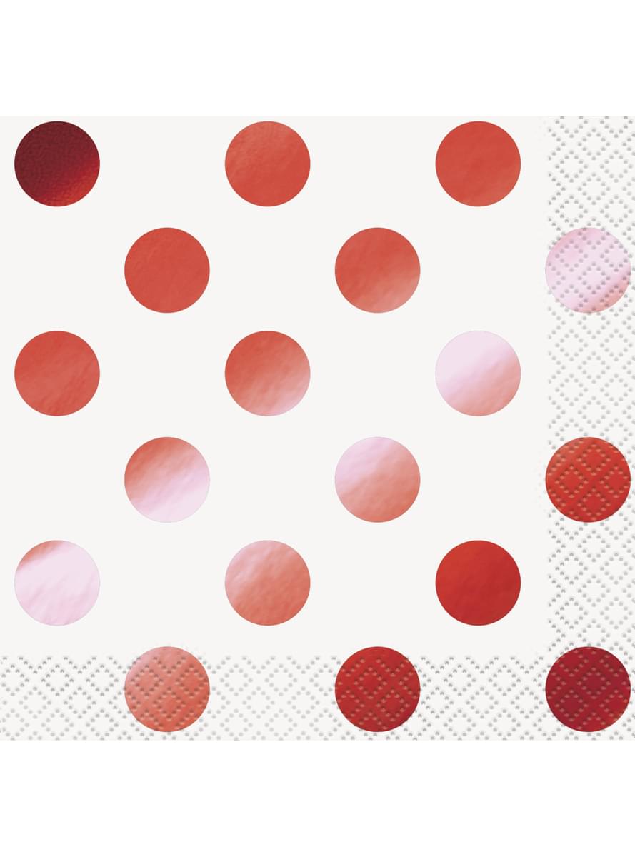 16 cocktailservetter med röda metallicprickar (13x13 cm) - Red Foil Programme