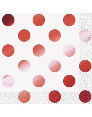 16 Cocktail Napkins with Metallic Red Polka Dot (13x13 cm) - Red Foil Programme