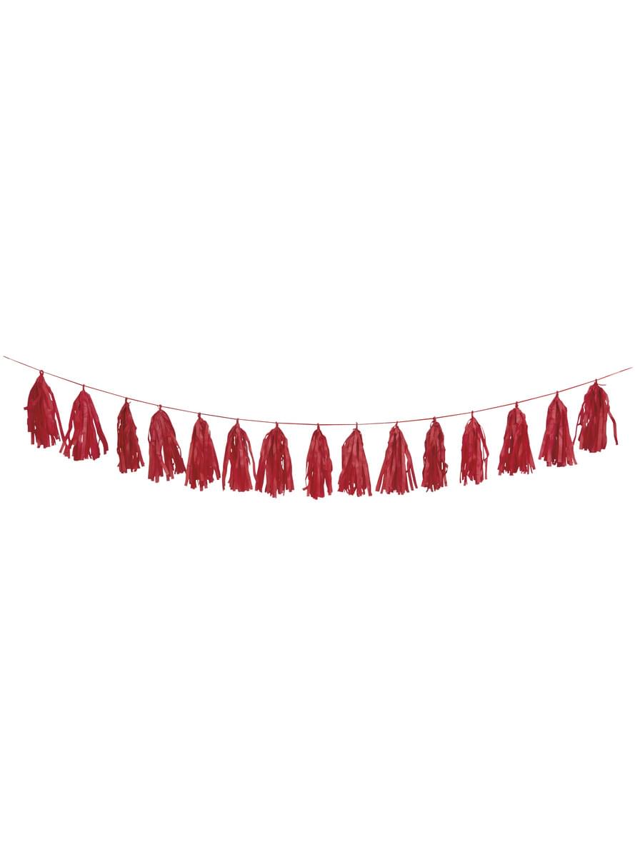 Guirlande pompons à franges de soie rouge - Gamme Couleur Unie