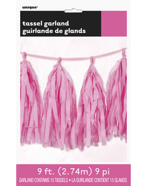 Girlanda ze střapců z krepového papíru růžového  - Basic Colours Line