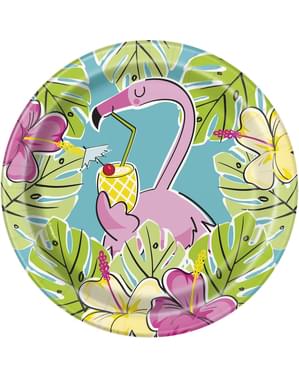 Set med 8 desserttallrikar flamingo och ananas tropical - Tropi-cool