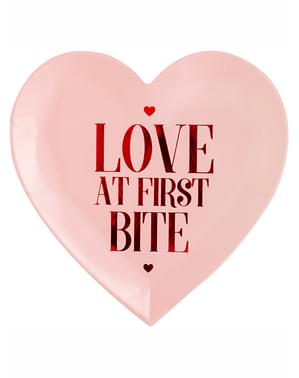 6'lı "İlk Isırıkta Aşk" Set Kalp Şeklinde Tatlı Tabaklar - Sevgililer Günü Koleksiyonu