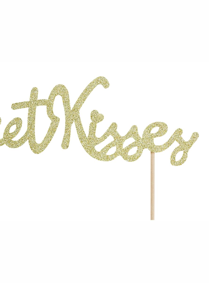 Decoração para bolo dourada sweet kisses - Valentine Collection