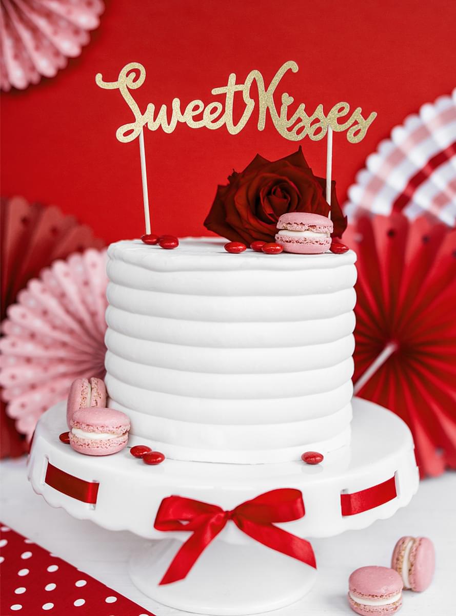 Decorațiune pentru tort aurie sweet kisses - Valentine Collection