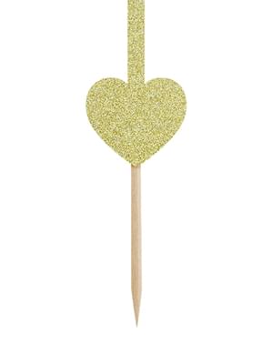Sett med 6 Gull Hjerte og Pil Muffins Topping - Valentine Collection