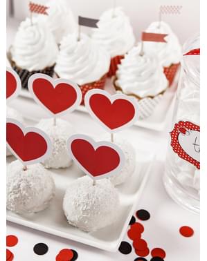 6 dekorationspinnar med röda och vita hjärtan - Valentine Collection