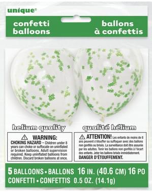 Sett med 5 latex ballonger med kløver konfetti