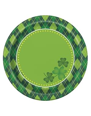 8 zielone talerze deserowe w kratkę Happy St Patrick's Day