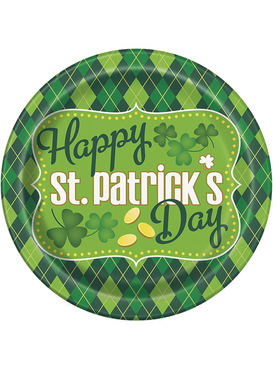 8 farfurii cu pătrate verzi Happy St Patrick's Day
