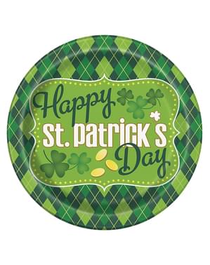 Sada 8 kostkovaných zelených talířů Happy St Patrick's Day