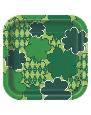 Набор из 8 клетчатых зеленых десертных тарелок Happy St Patrick's Day square