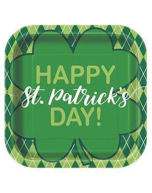8 platos cuadrados de cuadros verdes Happy St Patrick's Day (23 cm)