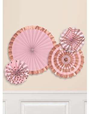4 festoni a forma di ventagli di carta decorativi con stampe assortite color oro rosa (40-30-20 cm)
