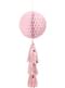 Pink honeycomb paper hanging decoration and pom poms