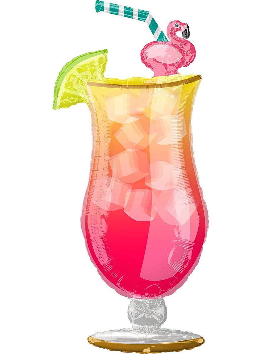Hawaiian cocktail with flamingo foil balloon