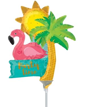 Flamingo, palmiye ağacı ve güneş mini folyo balonu