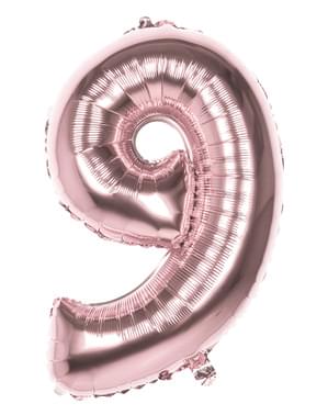 Ροζ χρυσό μπαλόνι αριθ. 9 που μετρά 86cm