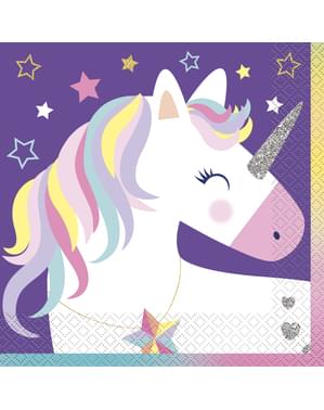 Sett med 16 Happy Birthday Enhjørning servietter