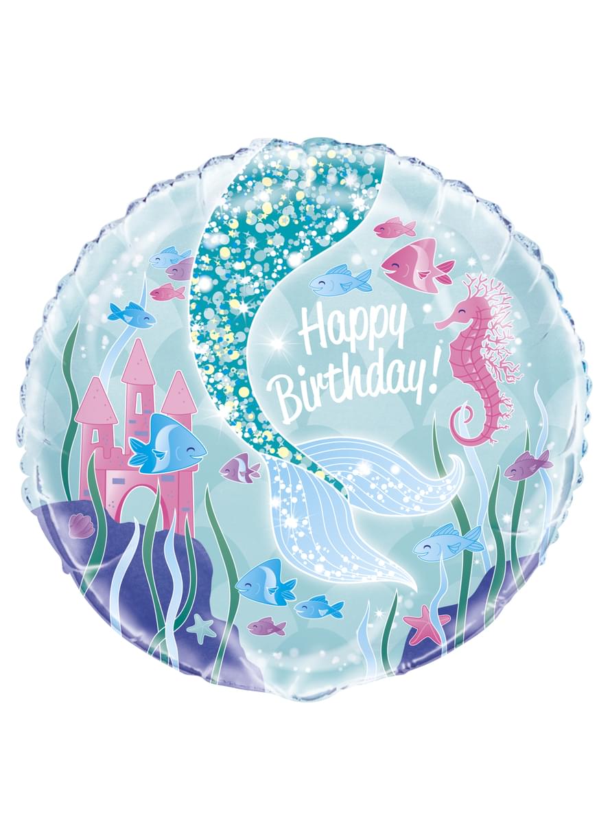 Balão de foil Happy Birthday cauda de sereia - Sereia debaixo do mar