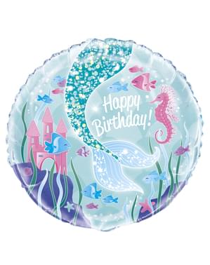 Balão de foil Happy Birthday cauda de sereia - Sereia debaixo do mar