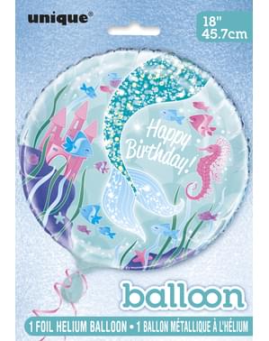 Globo de foil Happy Birthday cola de sirena - Sirena bajo del mar