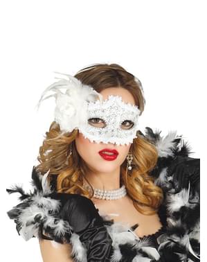 Antifaz blanco con rosa