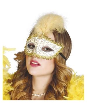 Antifaz dorado con plumas