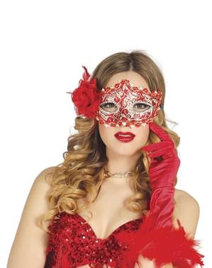 Gül desenli romantik kırmızı maskeli balo maskesi