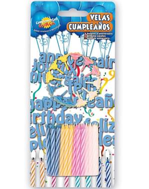 Pack of 24 Coloured Birthday Candles and 12 Candle Holders