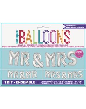 Stříbrná balónková girlanda “Mr & Mrs”