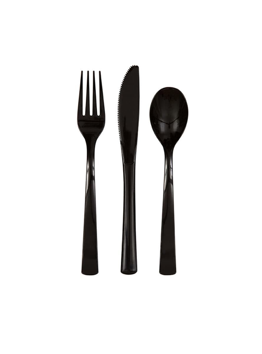 18-Piece Plastic Cutlery Set in Black