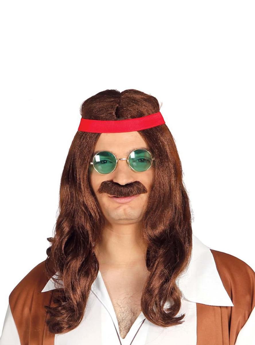Hippie Perücke mit Schnurrbart