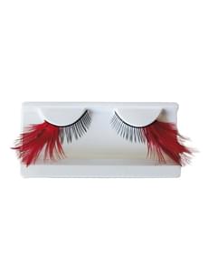 Ciglia finte con piume rosse e colla