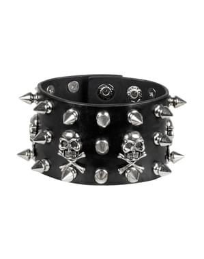 Punk wristband with spikes and skulls