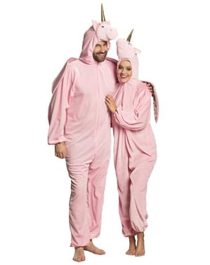 Disfraz de unicornio rosa con alas onesie para adulto