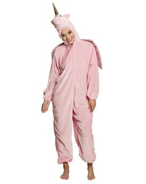 Kostum unicorn pink onesie dengan sayap untuk orang dewasa