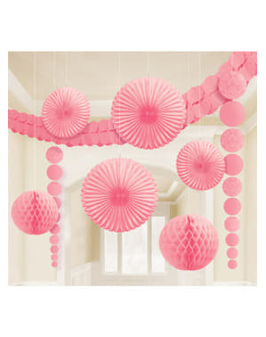 9 decoraciones de papel colgantes rosa pastel