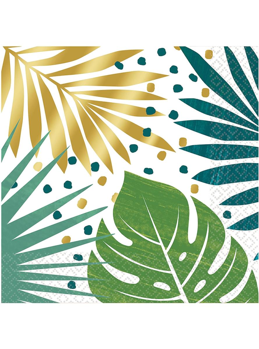 16 servetten met groen gouden tropisch bladeren patroo (33x33cm) - Key West