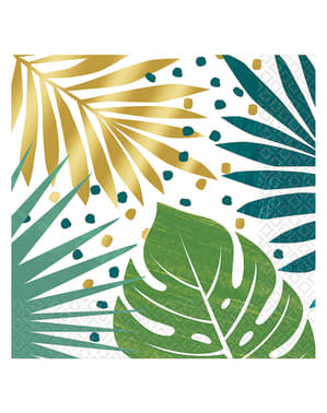 16 guardanapos com estampado de folhas tropicais verde e dourad (33x33cm) - Key West