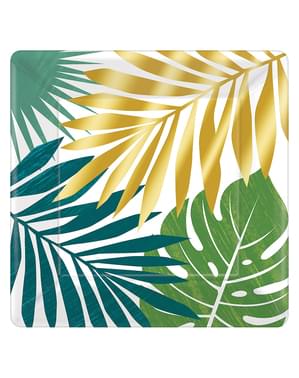 8 platos con hojas tropicales (26cm) - Tropical Gold