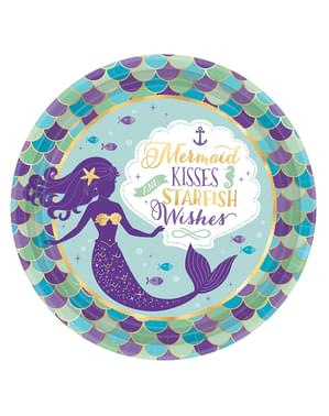 8 tallerkner med havfru (33 cm) - Mermaid Wishes