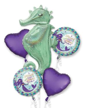 Pušķis no folijas baloniem ar jūras zirgu - Mermaid Wishes