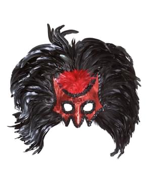 Djävul Mask med paljetter och fjädrar