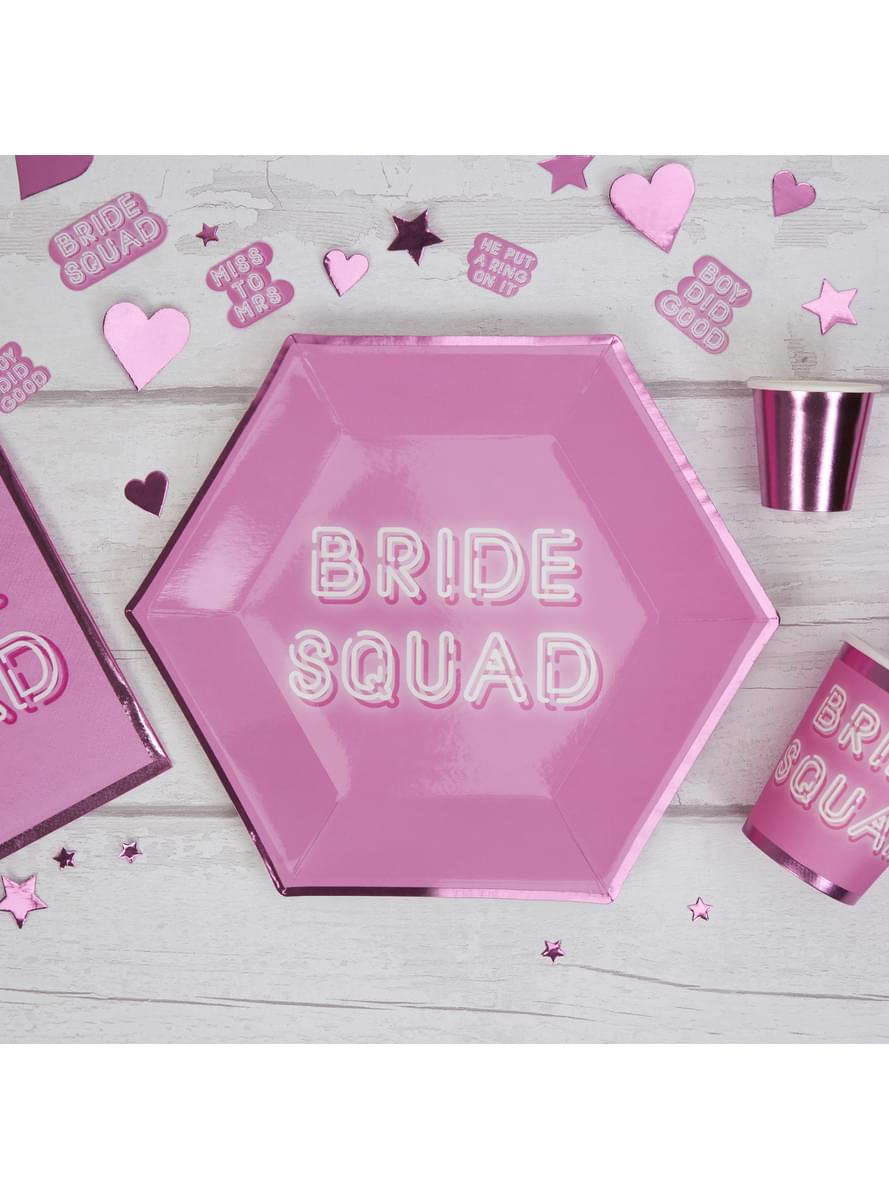8 hexagonal paper plates in pin (27 cm) - Bride Squad