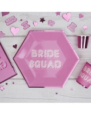 Pembe 8 altıgen kağıt tabak seti - Bride Squad