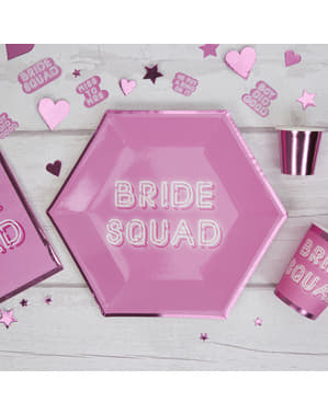 Zestaw 8 różowe sześciokątne papierowe talerze – Bride Squad